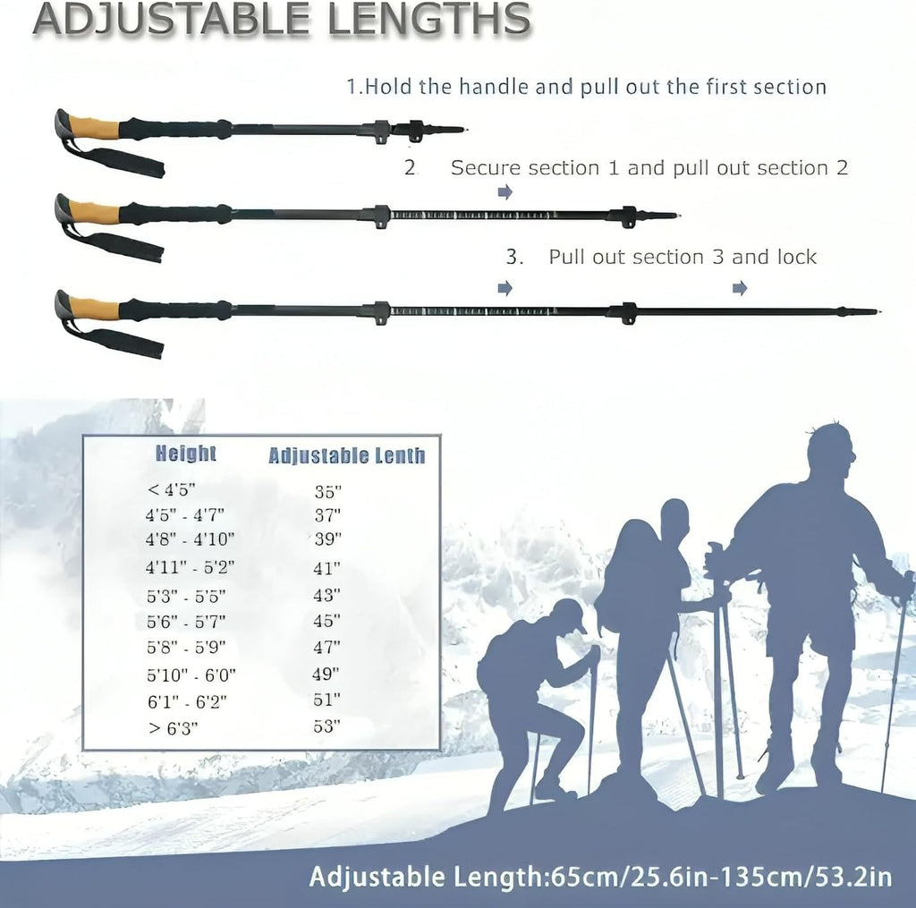 Ultralight Telescopic Trekking Poles with Natural Cork Grips and Nylon Storage Bag T523014
