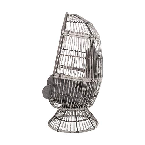 Light Brown Beige Wicker Swivel Egg Chair with Cushion N3997