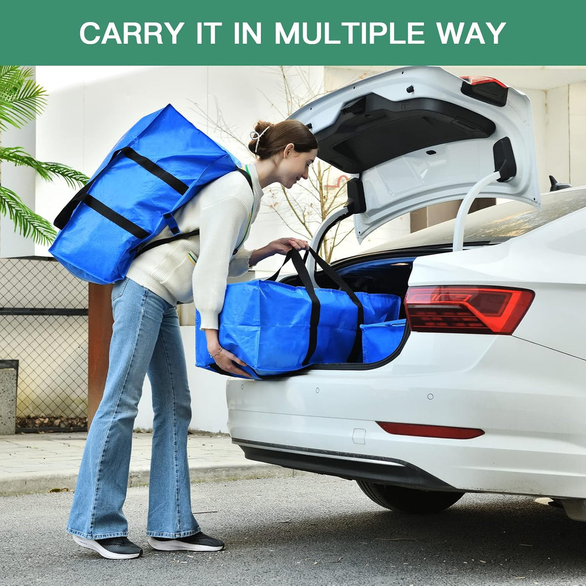 Blue Moving Totes with Backpack Straps, 8 Pack E559063