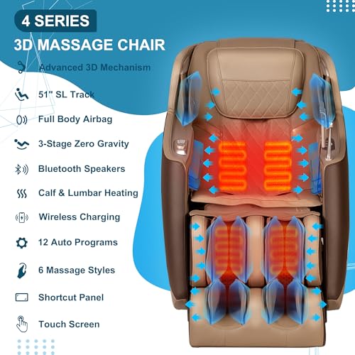 3D Massage Chair Full Body Zero Gravity Shiatsu Recliner with Heating SL Track C6084
