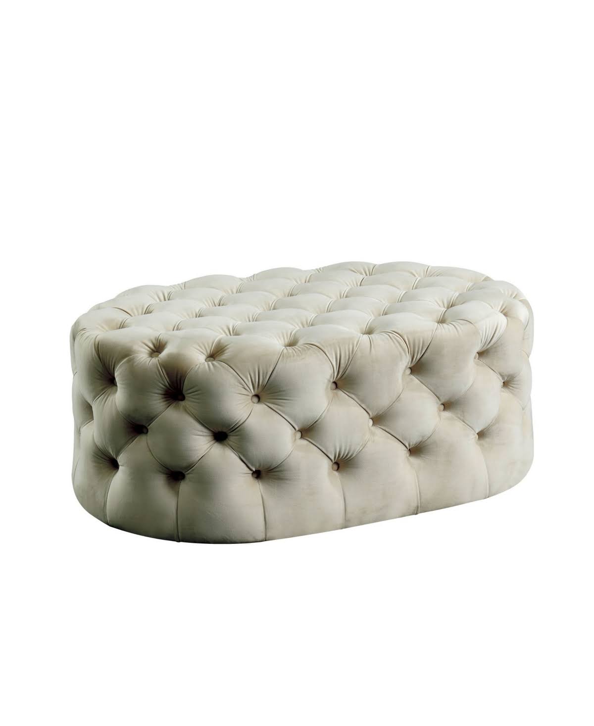 Beige Tufted Oval Ottoman V9023