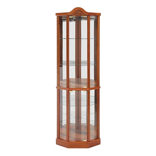 Oak Lighted Wooden Corner Display Curio Cabinet with Tempered Glass Doors N27001