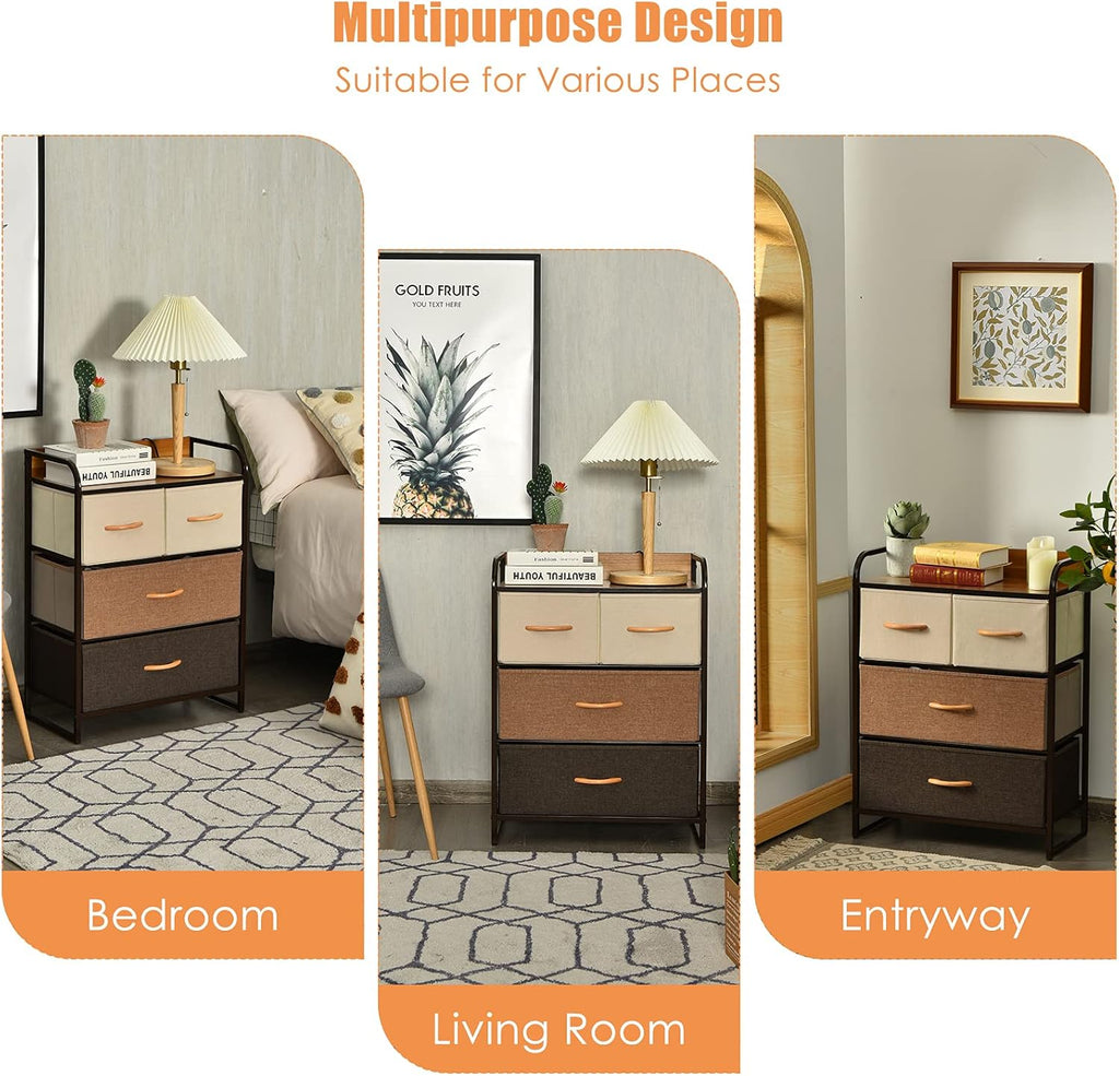 4 Drawer Fabric Dresser with Steel Frame and Wooden Top K573