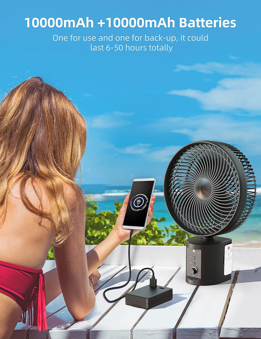 10 Inch Oscillating Rechargeable Battery Fan with Remote O6840