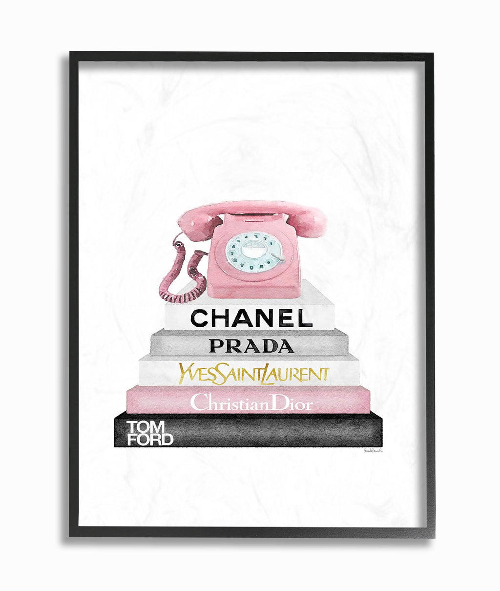 Grey Pink and Black Fashion Bookstack Framed Texturized Art J116