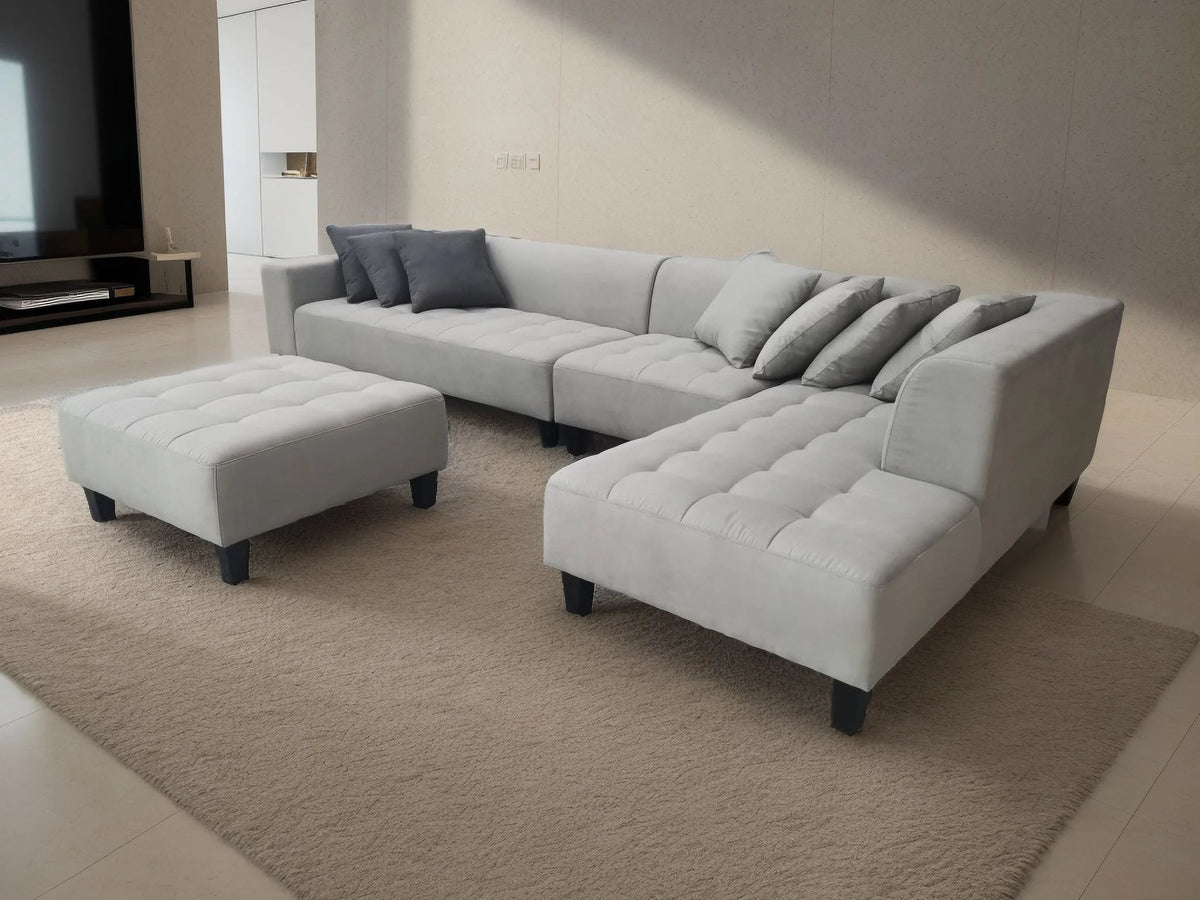 Modern Grey Microfiber Sectional Sofa Chaise Ottoman L777630