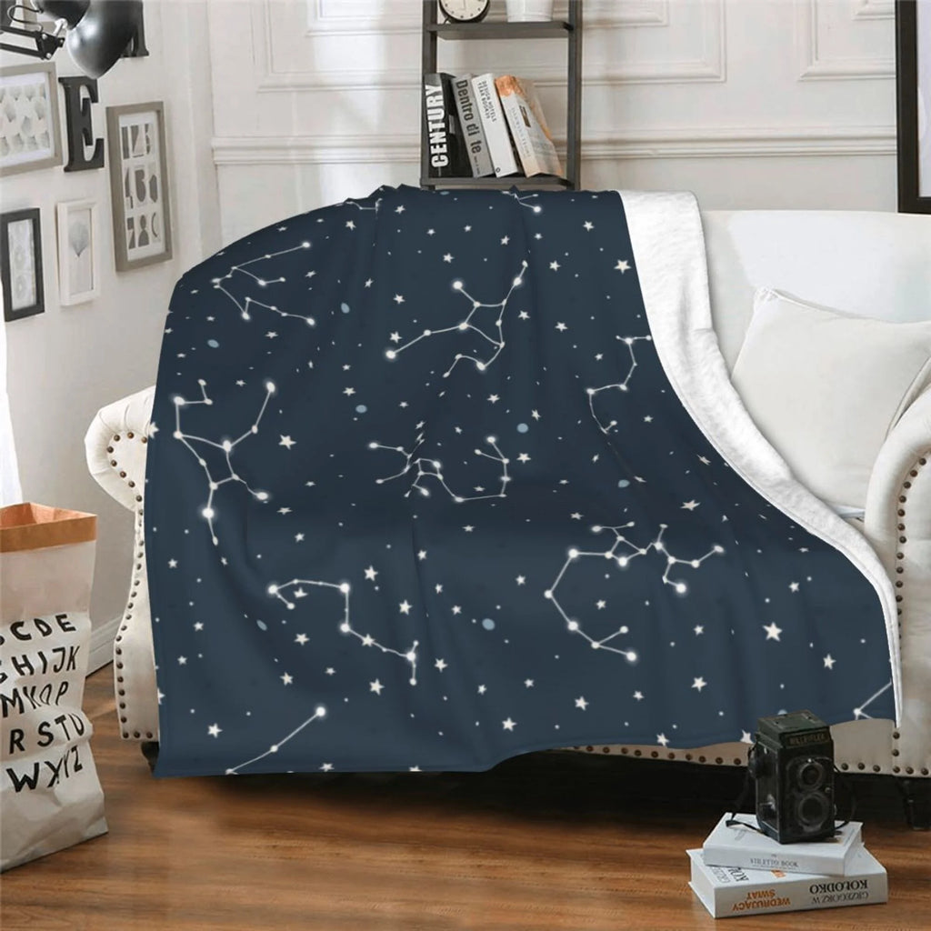 Blue Space Constellation Stars Pattern Plush Throw Blanket, 50" x 40" Z2136