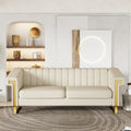 3 Seater Faux Leather Sofa with Removable Cushions and Gold Metal Legs X243