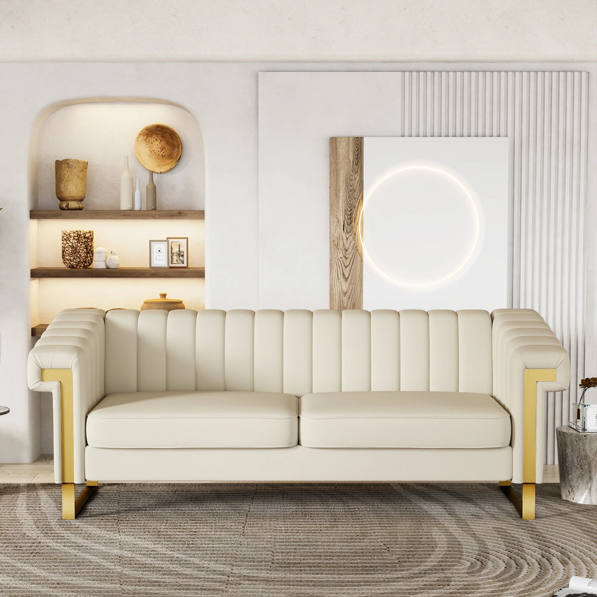 3 Seater Faux Leather Sofa with Removable Cushions and Gold Metal Legs X243