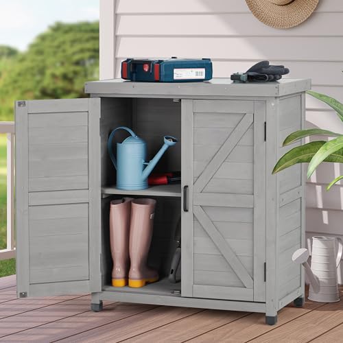 Outdoor Storage Cabinet & Potting Bench Table with Metal Top X300406