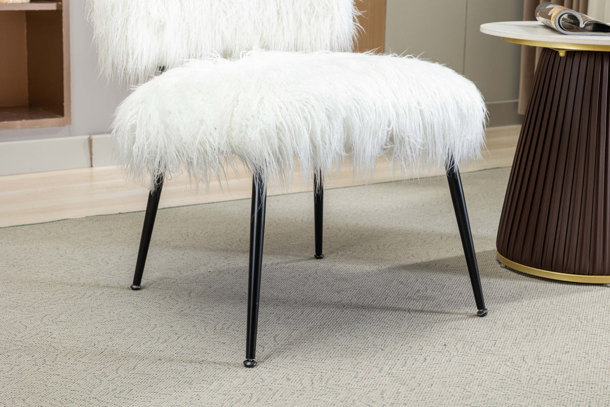 Ivory Faux Fur Plush Accent Chair With Ottoman L465