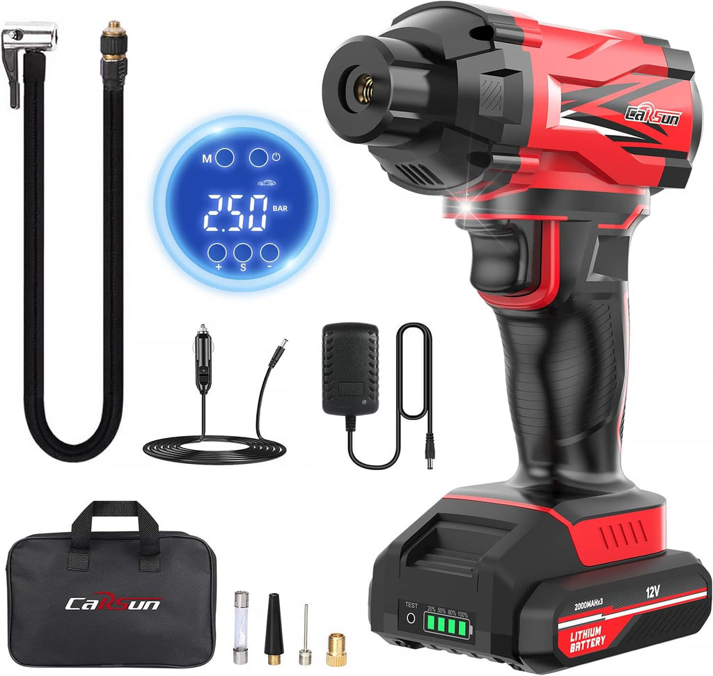 Cordless Tire Inflator Air Compressor, 12V Car Tire Pump with Rechargeable Li-ion Battery 150PSI Portable Handheld Air Pump with Digital Pressure Gauge, Blue Pack of 2 D919330