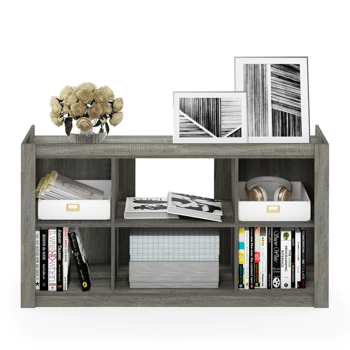 French Oak Grey TV Stand Bookshelves U756