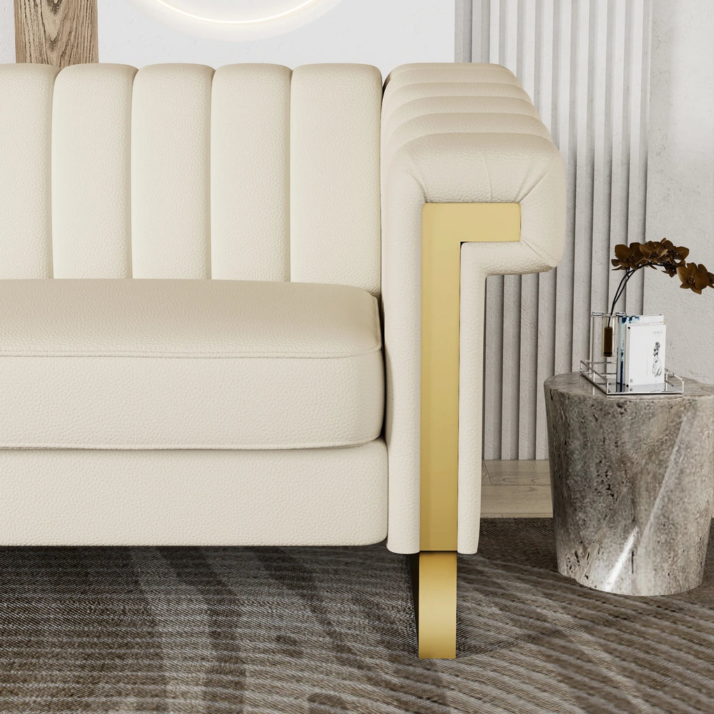 3 Seater Faux Leather Sofa with Removable Cushions and Gold Metal Legs X243