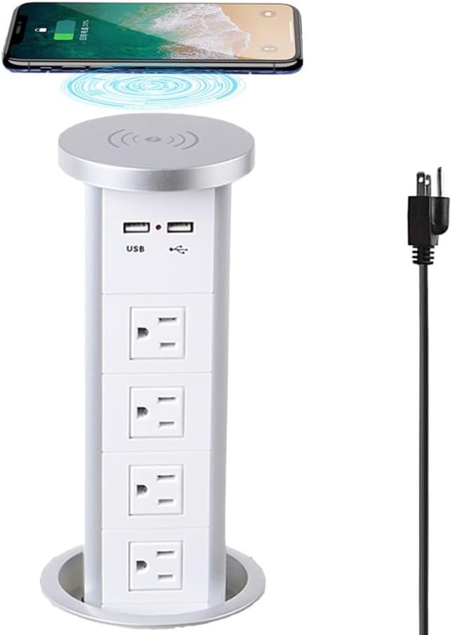 Black Pop up Outlet with Wireless Charger, 4 US Power USB Ports A15728