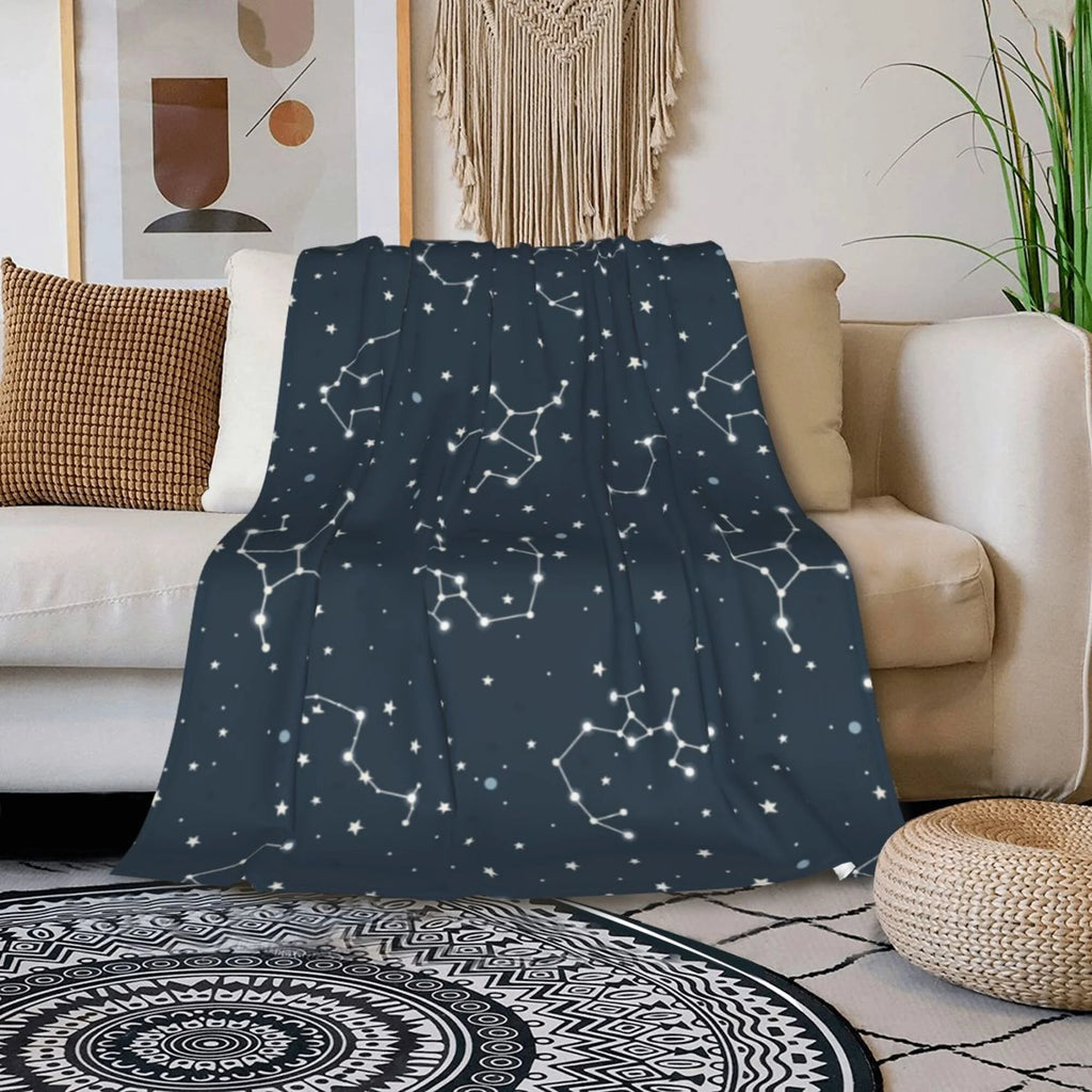 Blue Space Constellation Stars Pattern Plush Throw Blanket, 50" x 40" Z2136