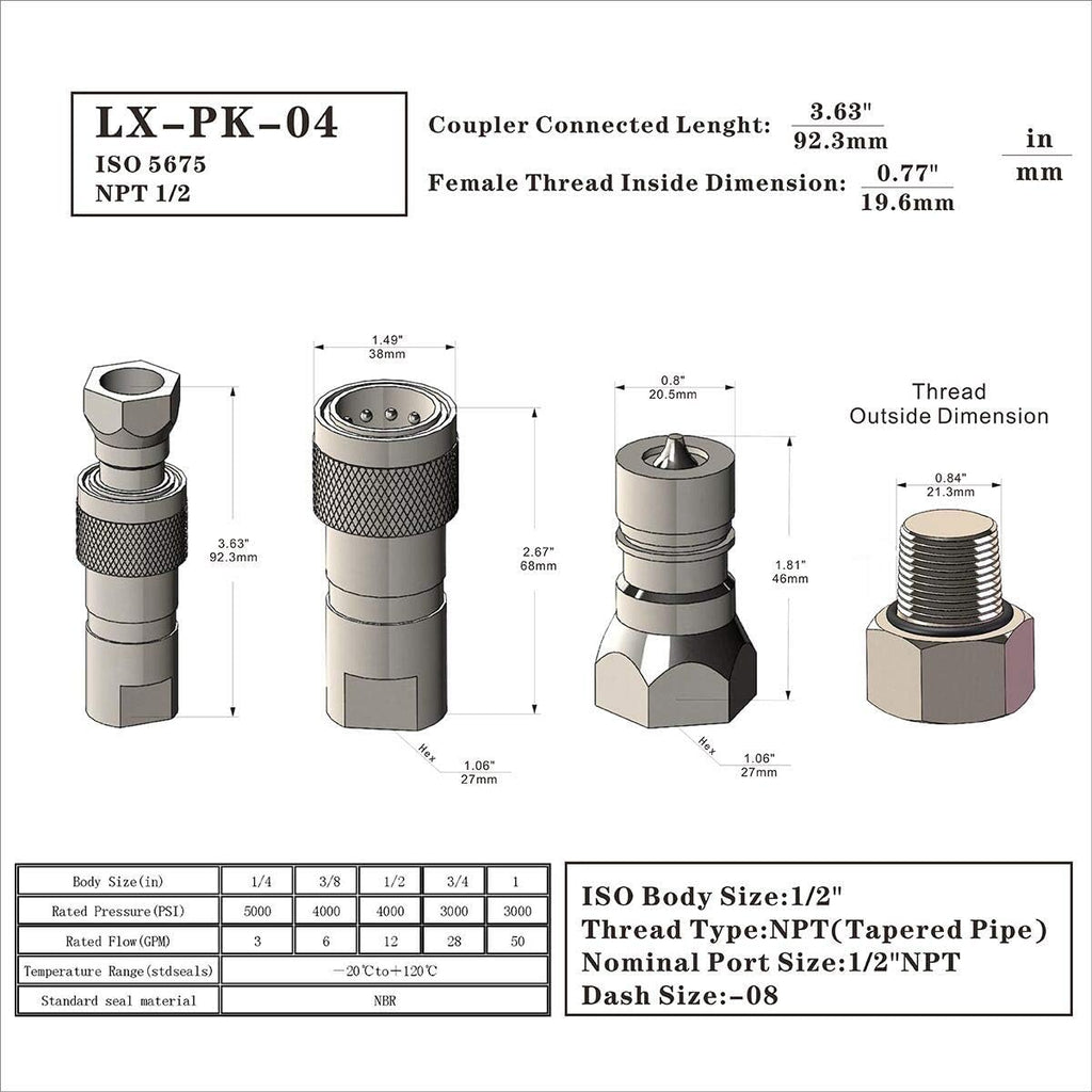 1/2'' Ag ISO5675 Carbon Steel Hydraulic Quick Connect Tractor Coupling with Dust Cap L337637