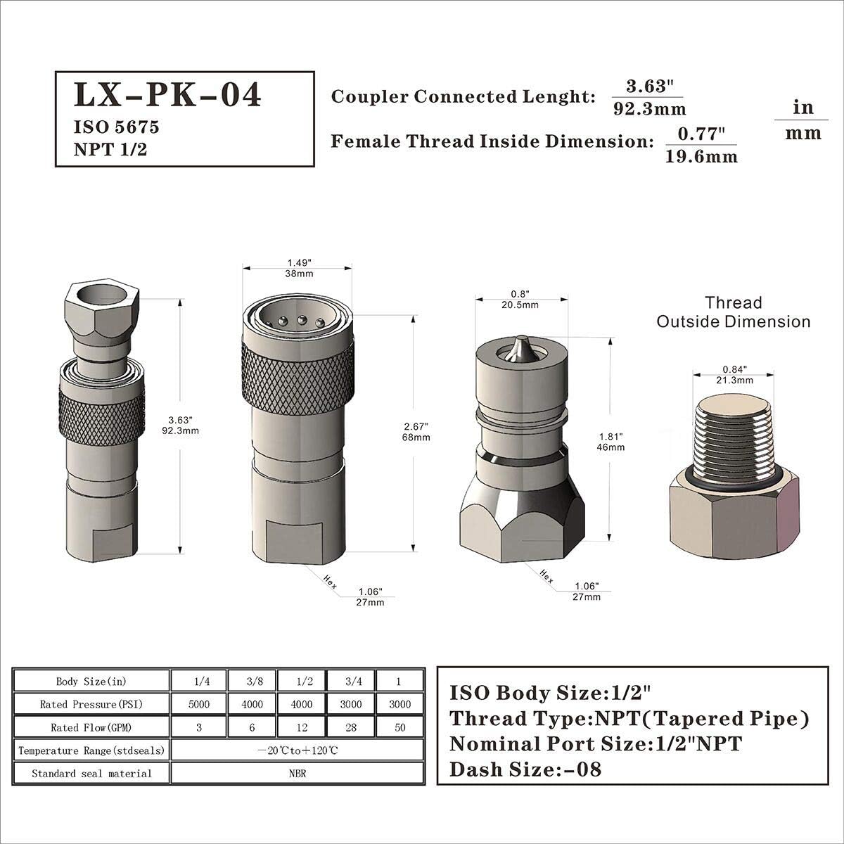 1/2'' Ag ISO5675 Carbon Steel Hydraulic Quick Connect Tractor Coupling with Dust Cap L337637