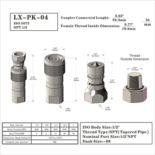 1/2'' Ag ISO5675 Carbon Steel Hydraulic Quick Connect Tractor Coupling with Dust Cap L337637