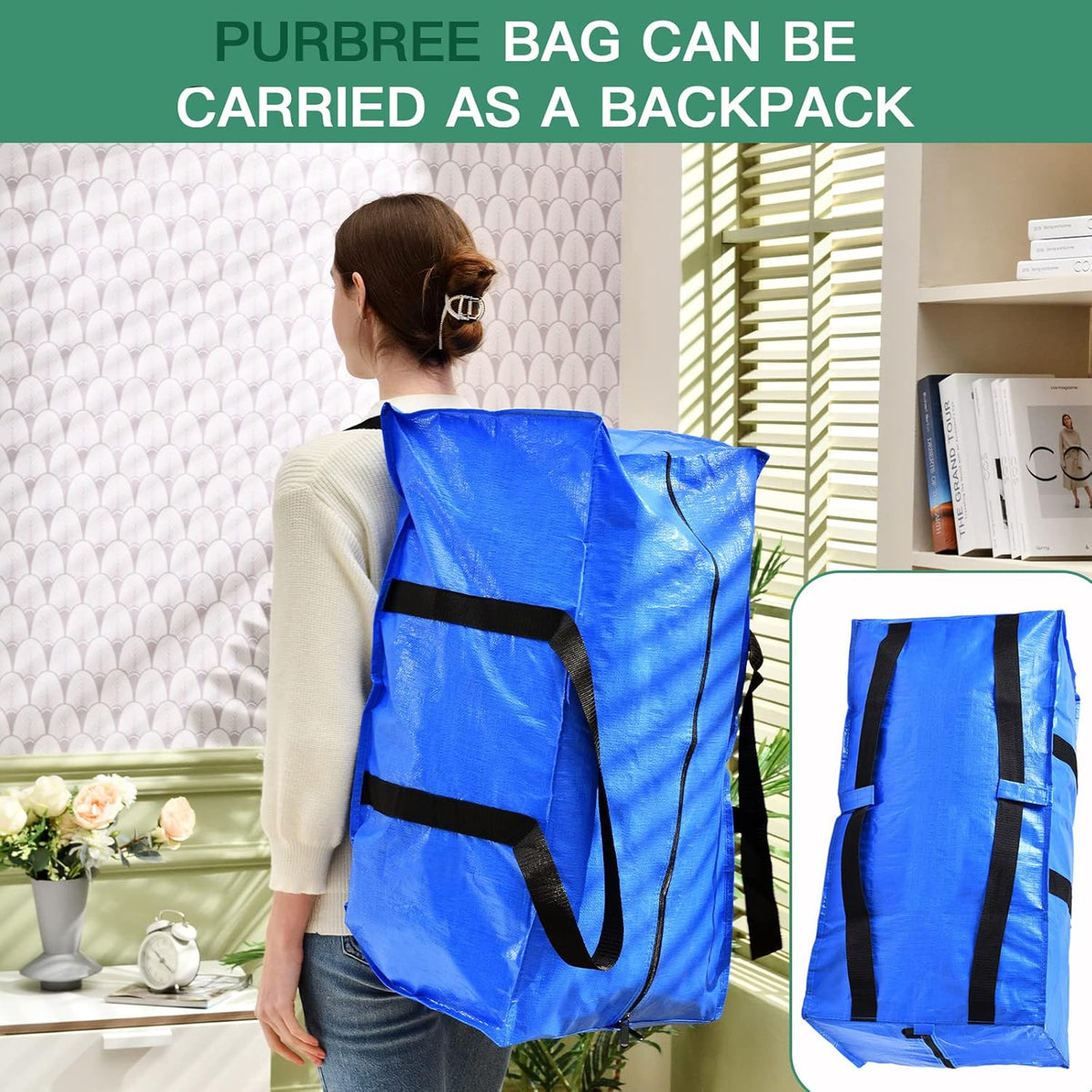 Blue Moving Totes with Backpack Straps, 8 Pack E559063
