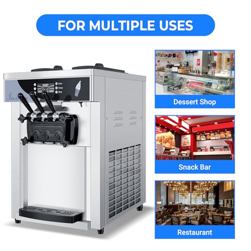 1800W 3 Flavors Soft Serve Ice Cream Machine, 25L/H Yield, Silver Y6333