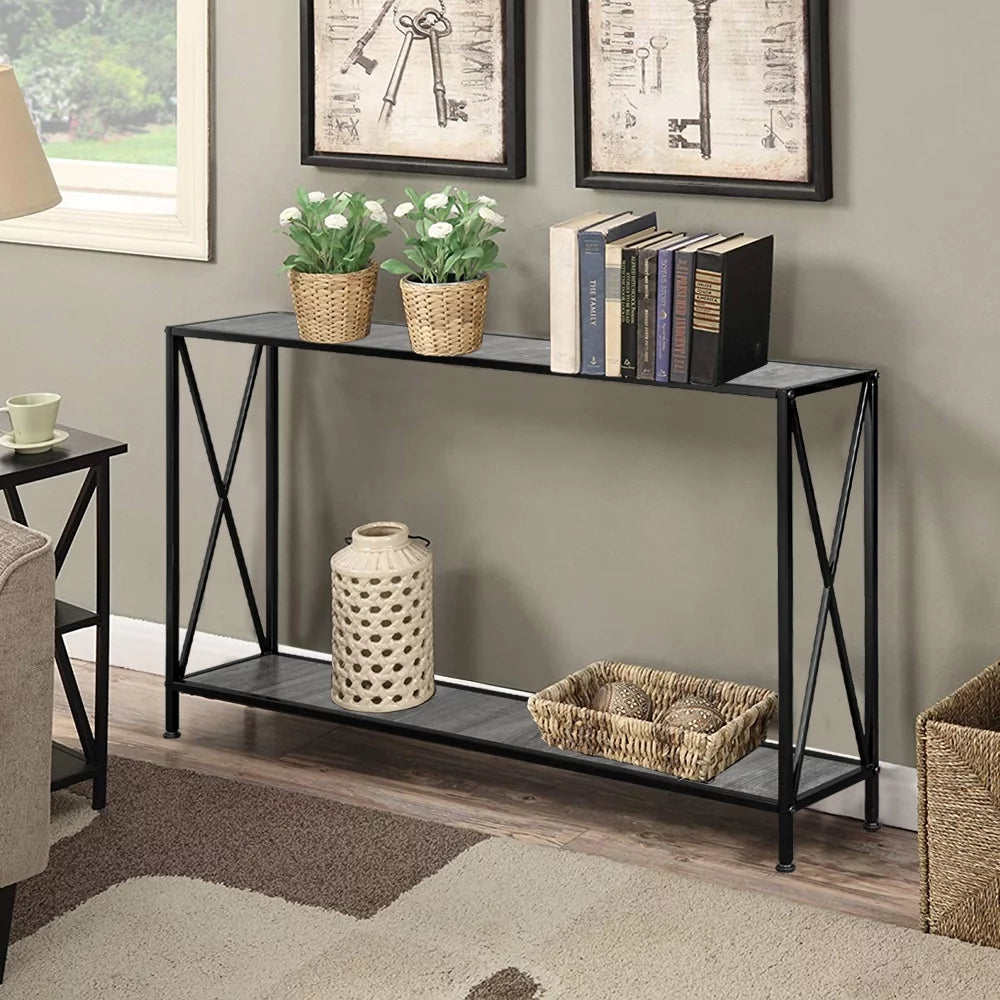 Black Narrow Console Table with Shelf L100974