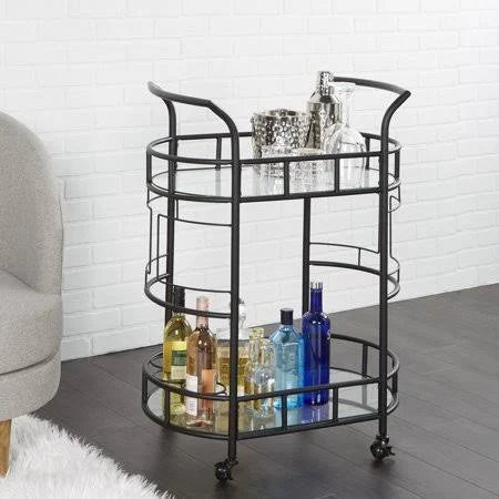 Black Metal and Glass Serving Bar Cart N76325