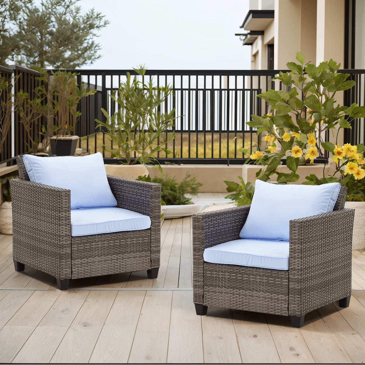 Blue Rattan Wicker Single Chairs V449404