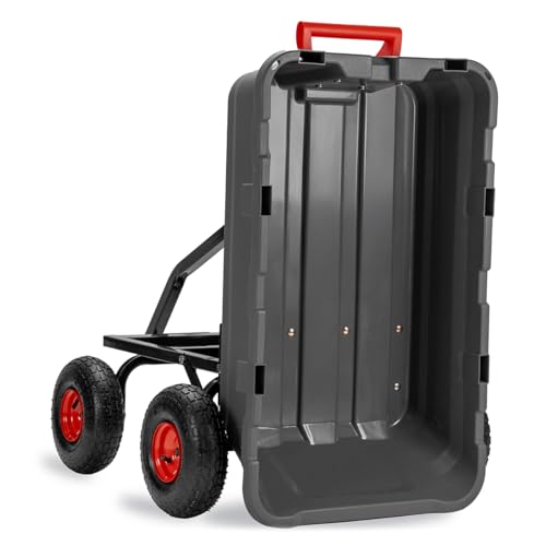 2-in-1 Heavy Duty Garden Cart Dump Wagon Utility Cart with 10" Pneumatic Tires L714382