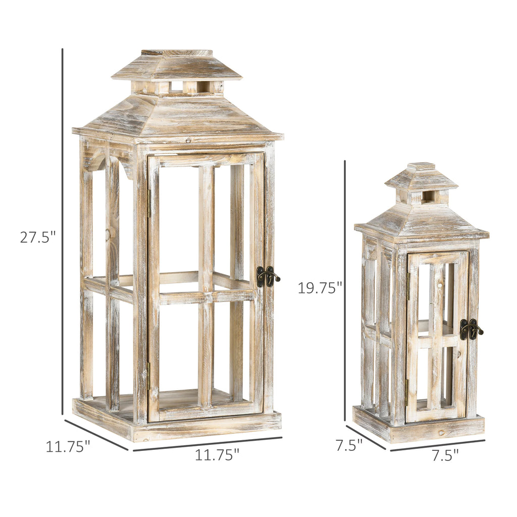 2 Pack Large Rustic Wooden Lantern Decorative, Natural P699863