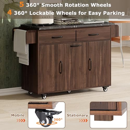 Walnut Brown Rolling Kitchen Island with Drop Leaf T401081