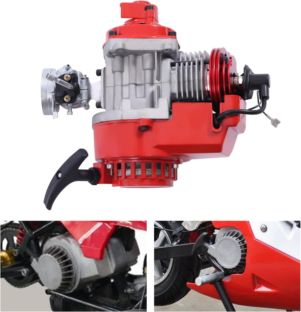 49CC 2 Stroke Gas Powered Engine Motor Single Cylinder Air-cooled Pull Start 6 Teeth Red T655