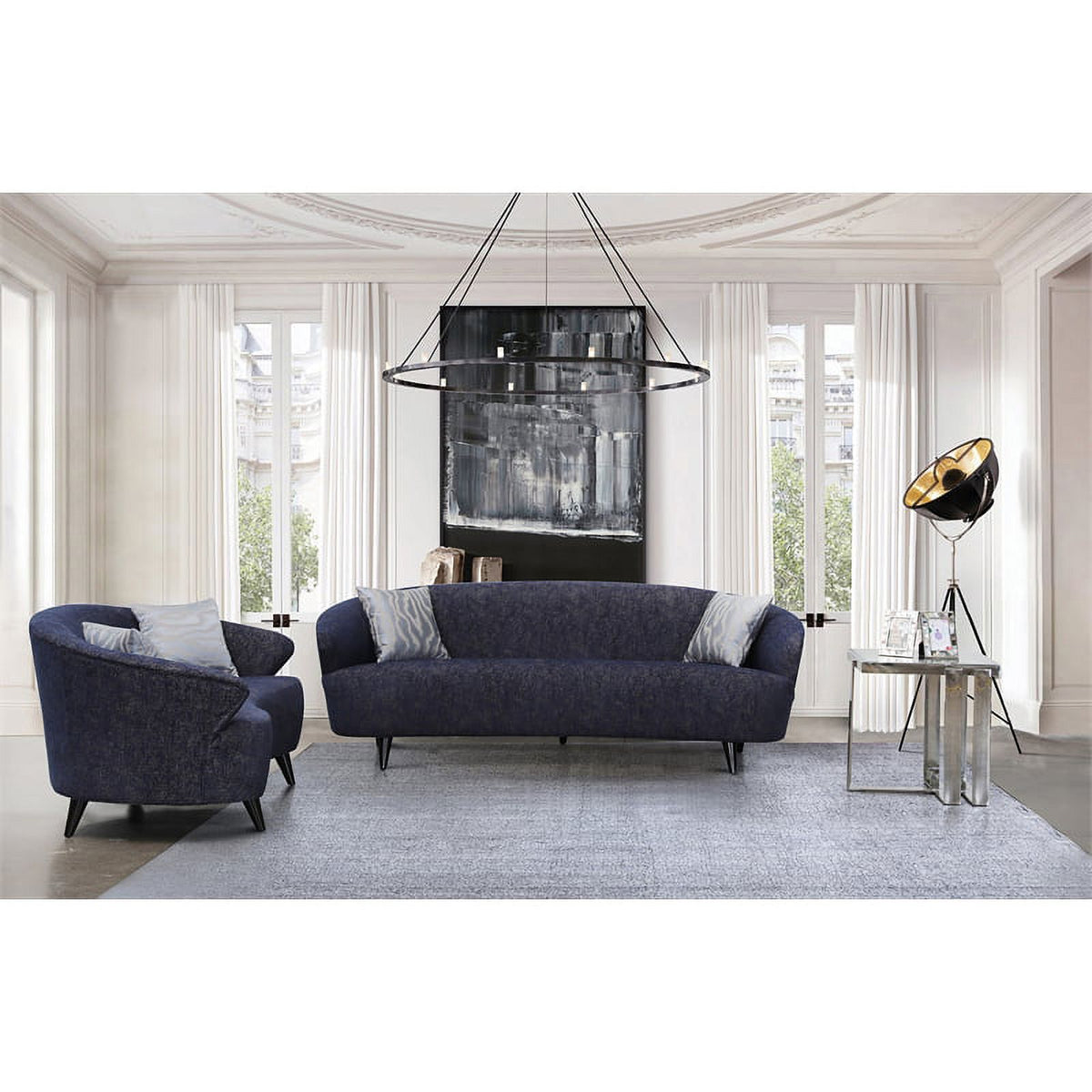 Dark Blue Fabric Loveseat Y311