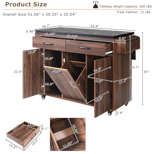 Walnut Brown Rolling Kitchen Island with Drop Leaf T401081
