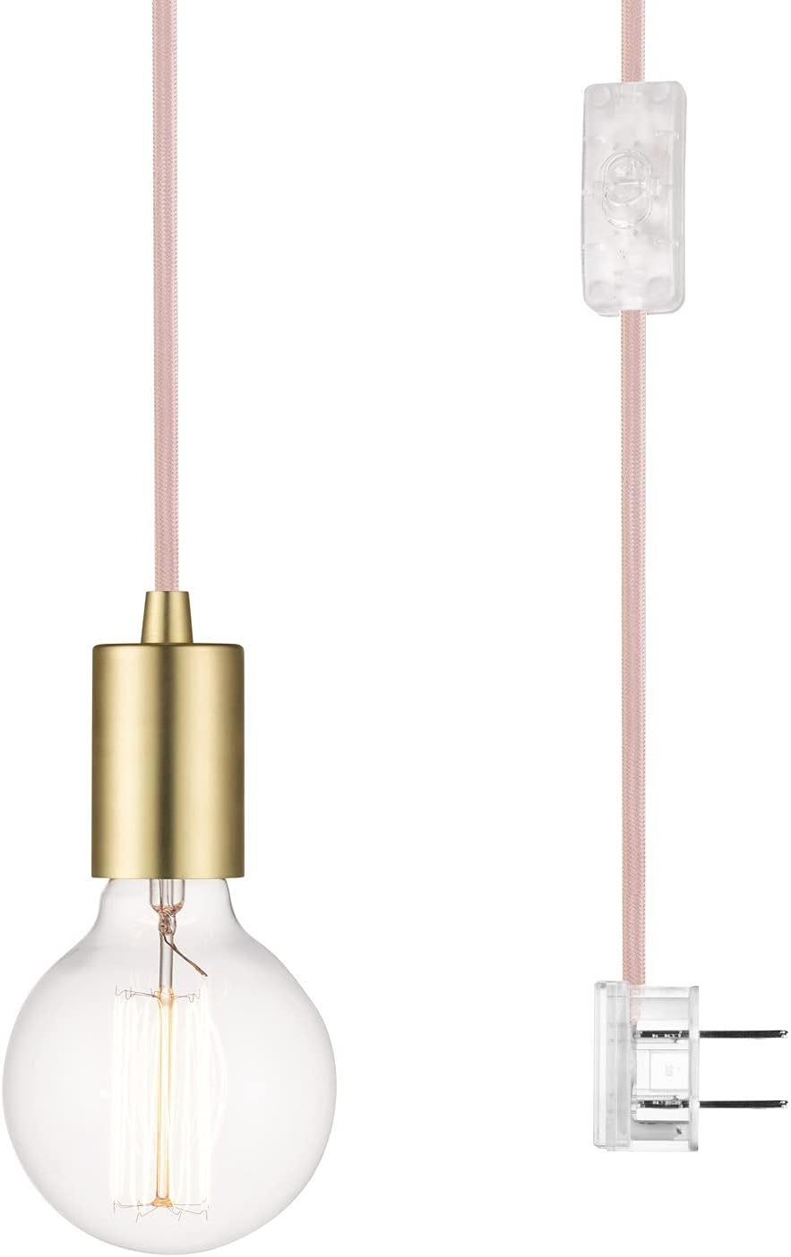 Matte Brass Gold Fabric Cord Plug-in Pendant Lighting D4388