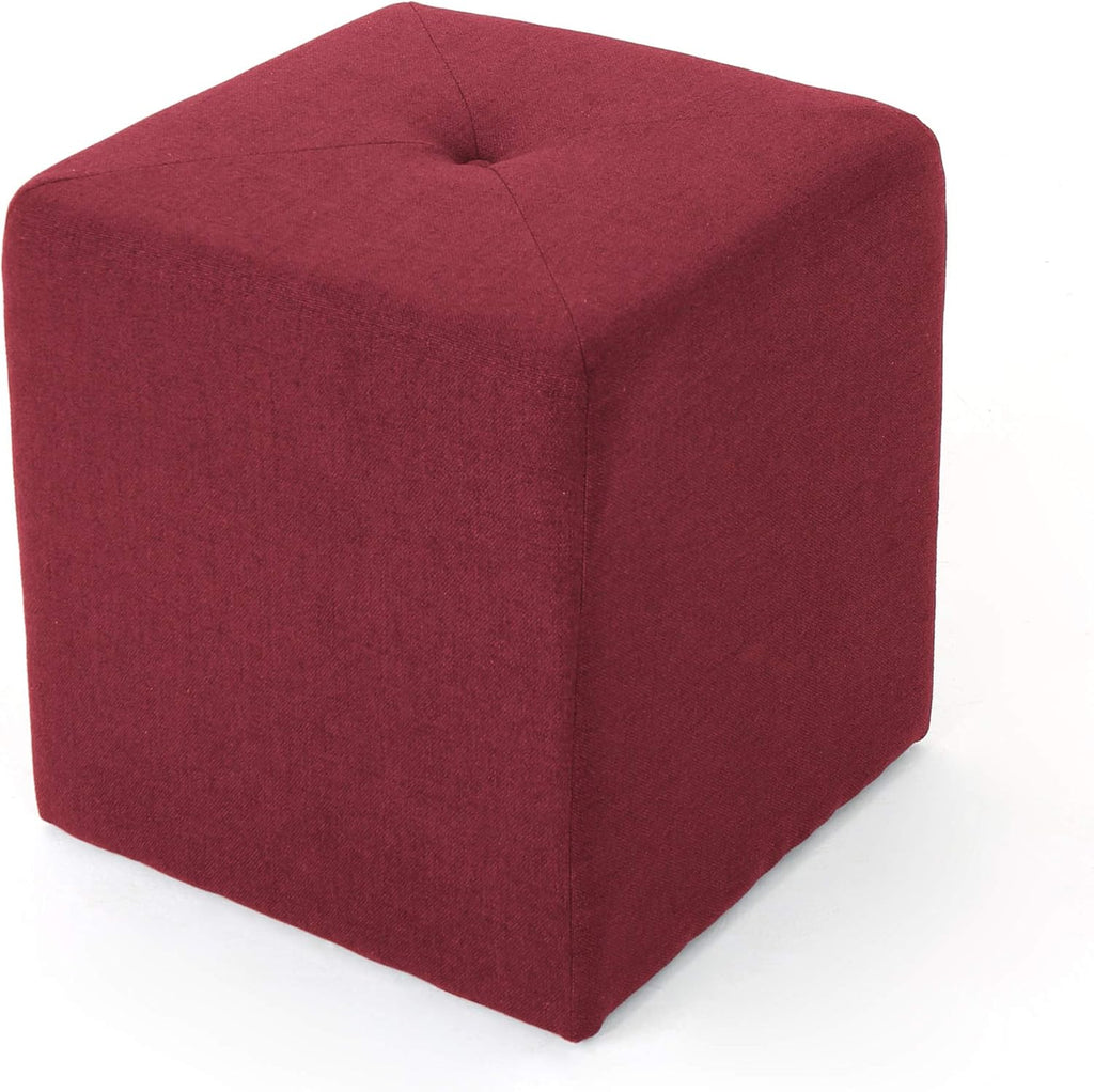 Deep Red Fabric Square Ottoman F912