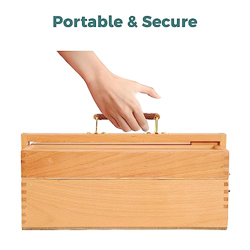 Solid Beech Wooden Artist Storage Box with Drawer, Three Layers, 13 1/2" x 9 1/2" x 5" Q771