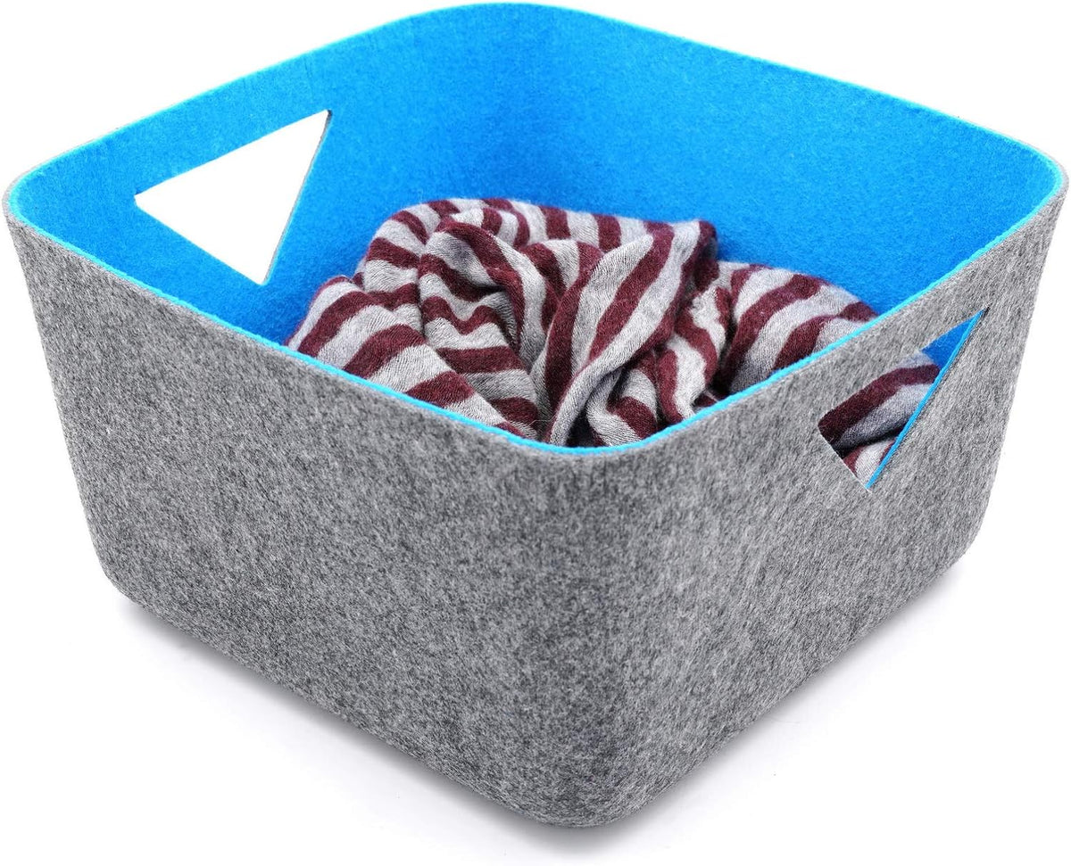 Turquoise Large Felt Storage Basket with Handles G120
