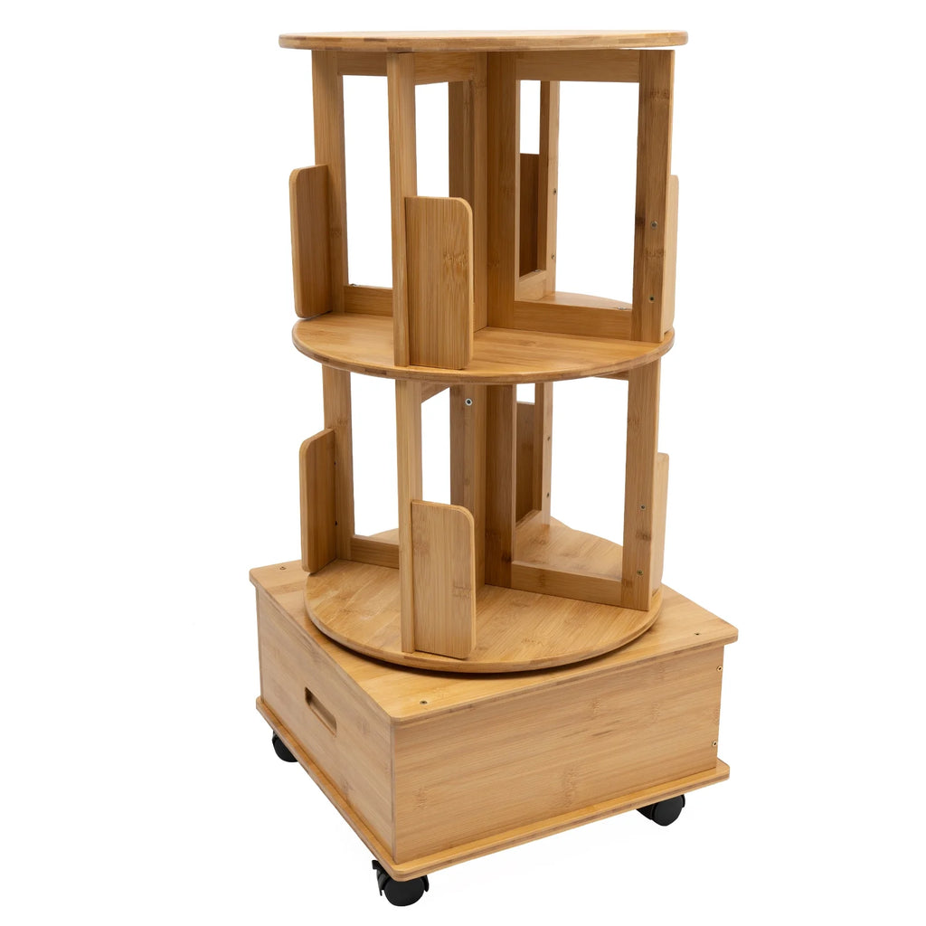 2 Tiers Rotating Bamboo Side Table with Wheels F735727