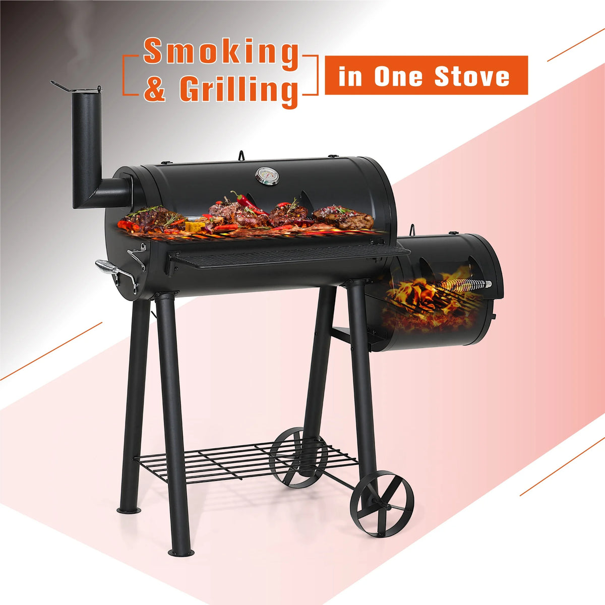 28'' Charcoal Grill with Offset Smoker S937226