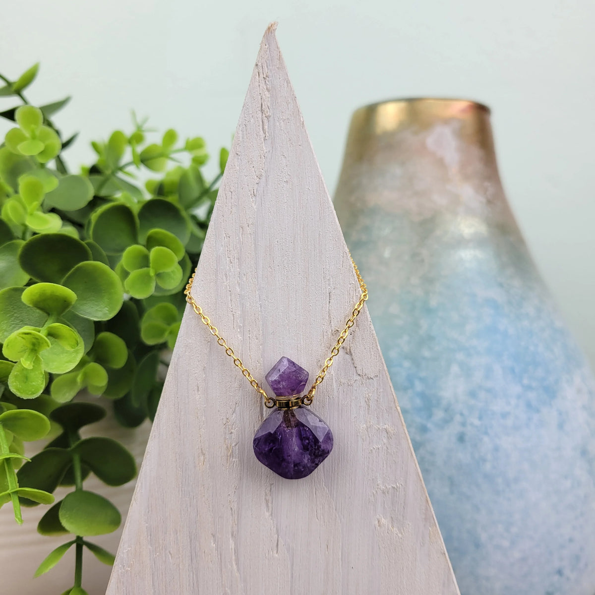 Gemstone Mini Perfume Bottle Necklace J9378