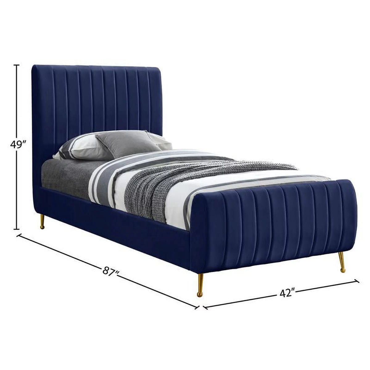 Navy Velvet Twin Bed P59850