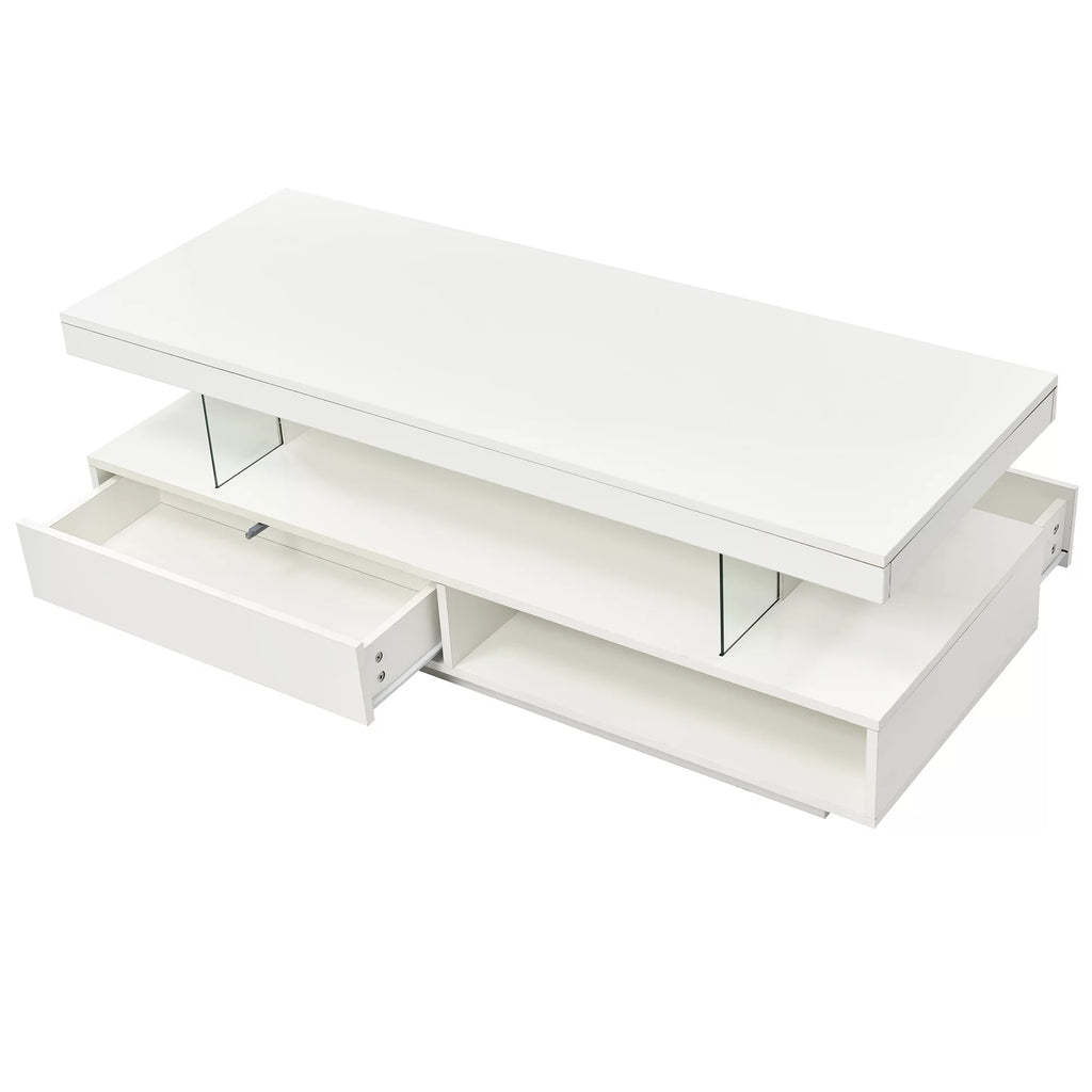 White LED Coffee Table with Storage and 2 Drawers Y649