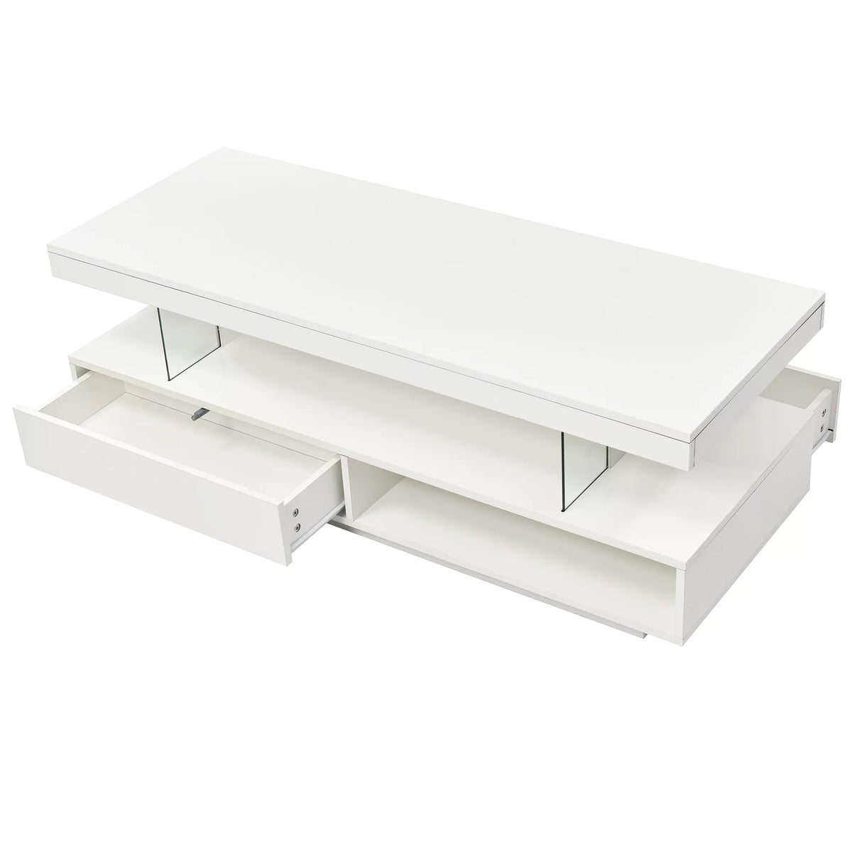 White LED Coffee Table with Storage and 2 Drawers Y649