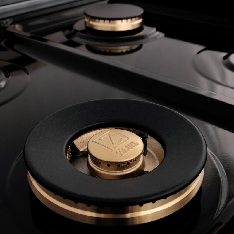 6-Burner Dual Fuel Range with Black Matte Door in Stainless Steel and Polished Gold M908