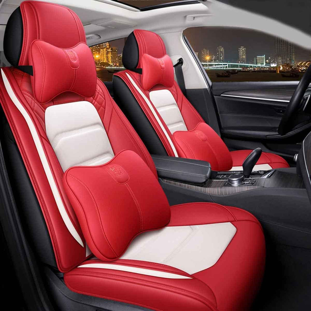 Leather Auto Car Seat Covers 5 Seats Full Set (BK - Pink) B7045