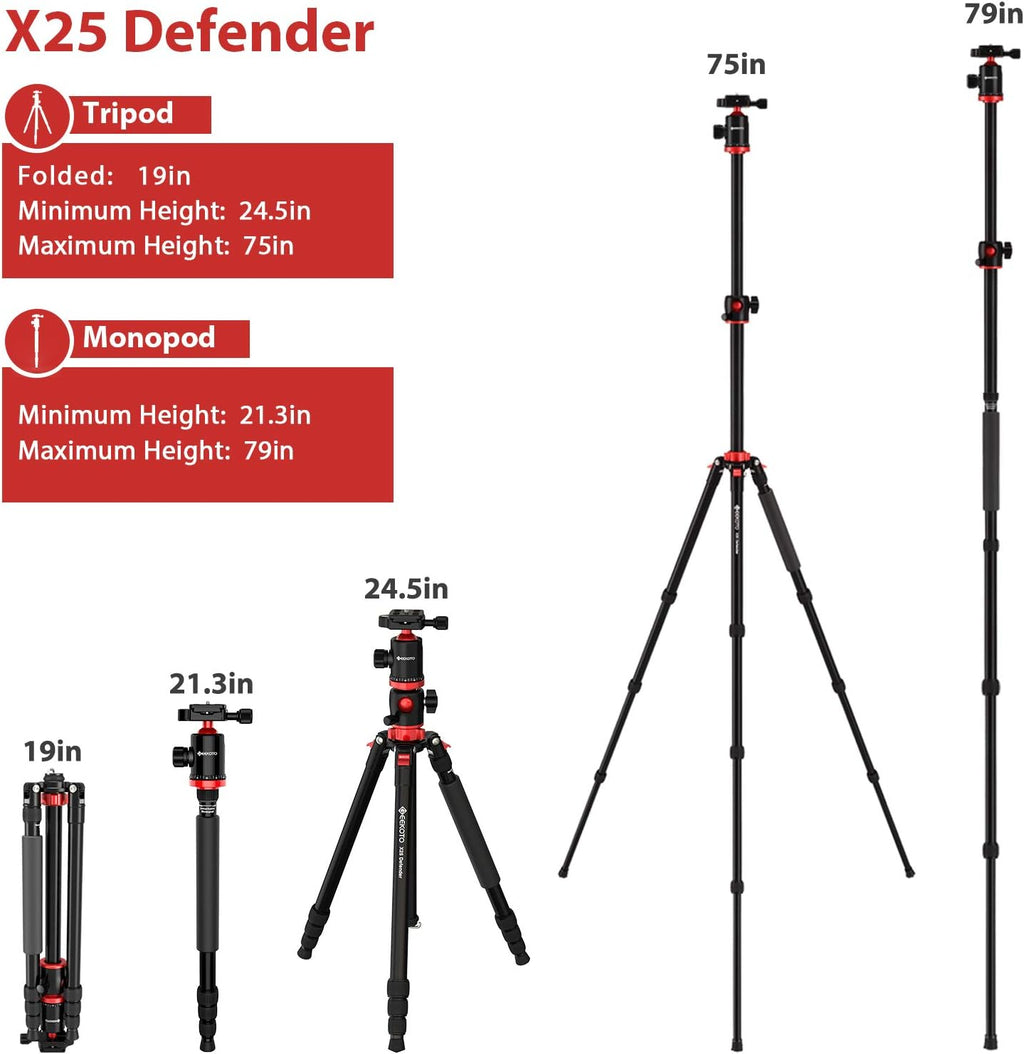 Aluminum Tripod with 360-Degree Ball Head and Rotatable Center Column, 75-Inch G249