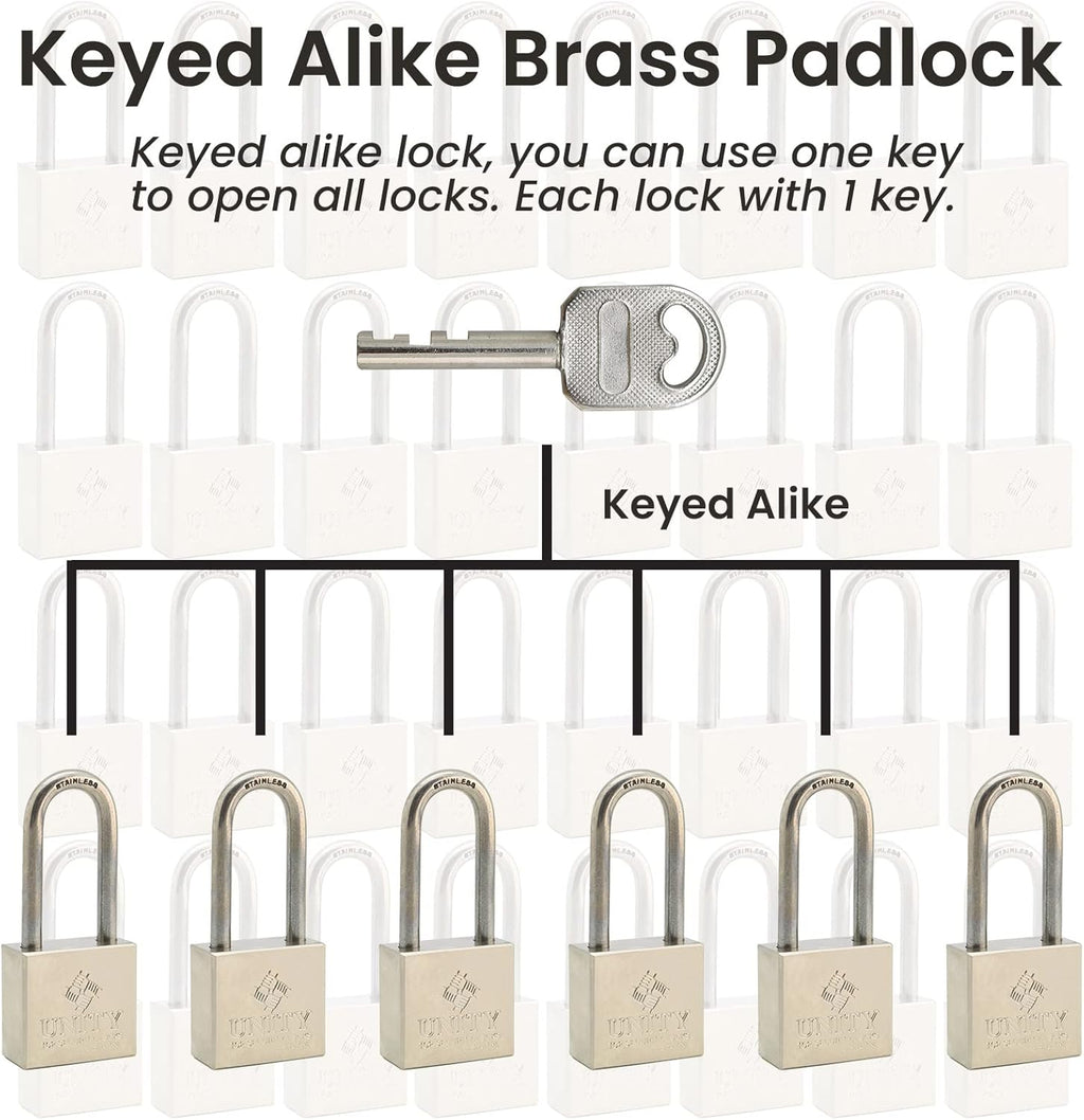 24 Pack Brass Keyed Alike Padlock with Long Shackle R57968