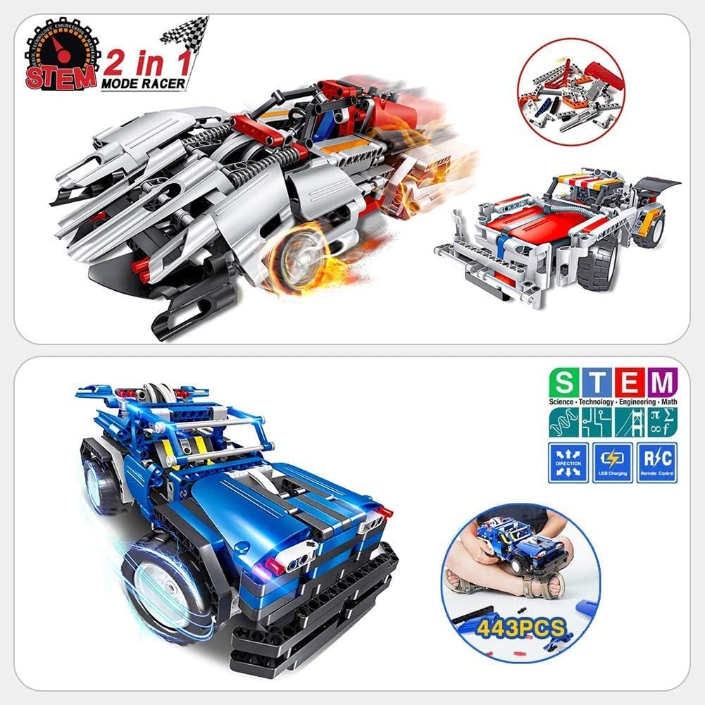 STEM Remote Control Building Kits 2-in-1 Racing Car (326pcs) Bundle with 2-in-1 RC Car Kits (443pcs) Y187