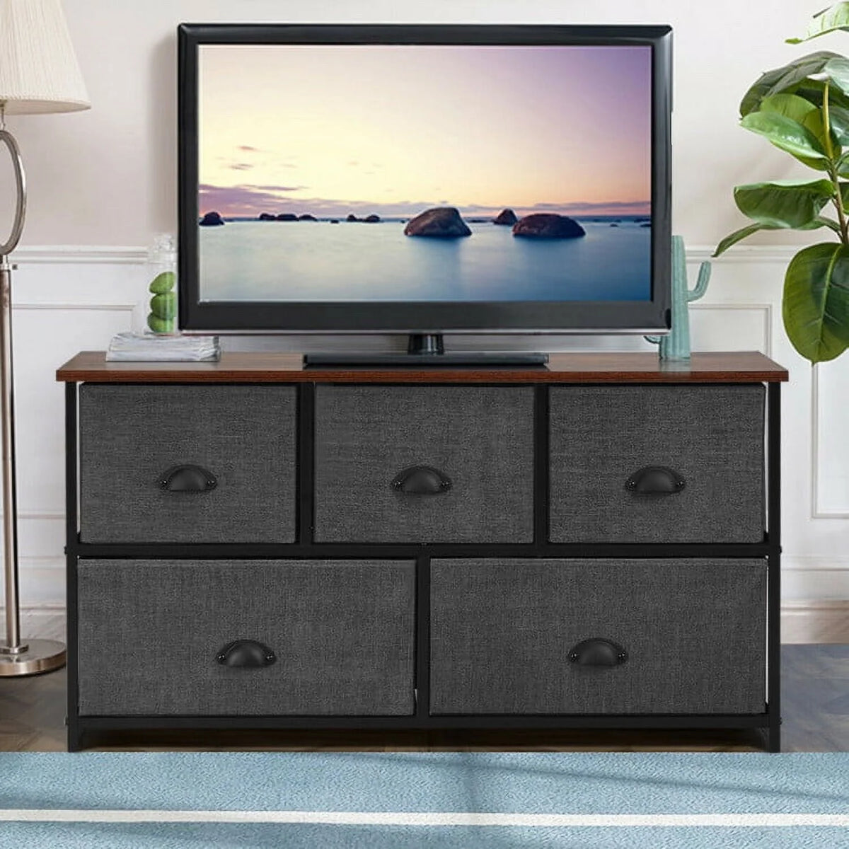 5 Drawer Fabric Dresser Storage Tower T757991
